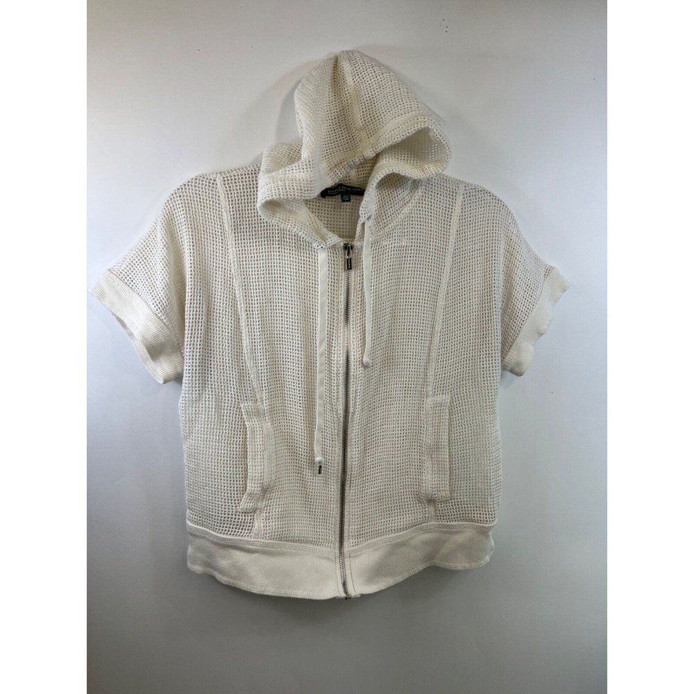 Jones New York Mesh Hooded Full‎ Zip Jacket, Off White Women's Size Petite M